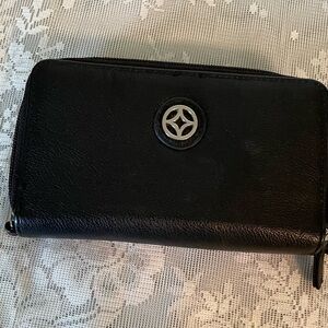 2 section zip handy Wallet. Can hold phone, cards and money.